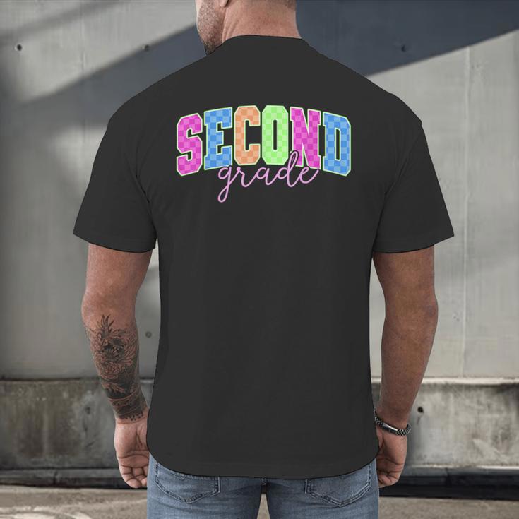 Back To School Neon Checkered Second Grade Colorful Teacher Men's Back Print T-Shirt, gift for family, gift for coworker Back To School Neon Checkered Second Grade Colorful Teacher Men's Back Print T-Shirt, gift for family, gift for coworker