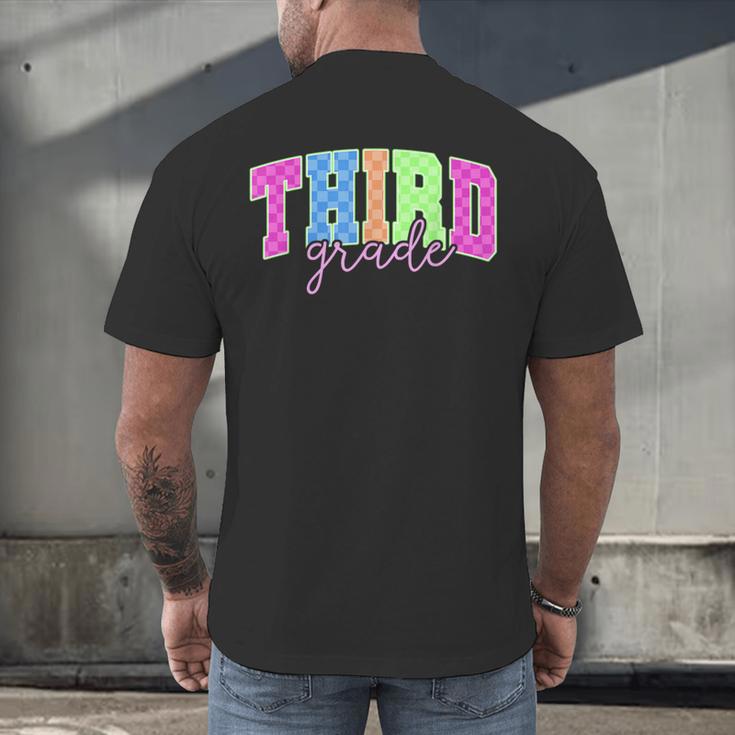 Back To School Neon Checkered Third Grade Colorful Teacher Men's Back Print T-Shirt, gift for family, gift for coworker Back To School Neon Checkered Third Grade Colorful Teacher Men's Back Print T-Shirt, gift for family, gift for coworker