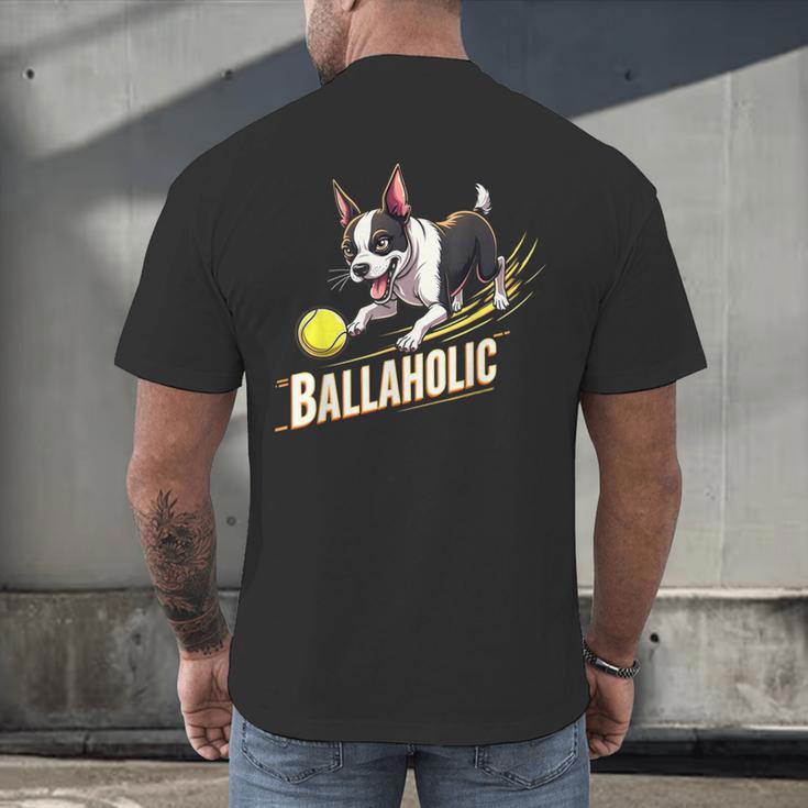 Ballaholic Boston Terrier Dog Chasing Bostie Ball Men's Back Print T-Shirt, gift for family, gift for coworker