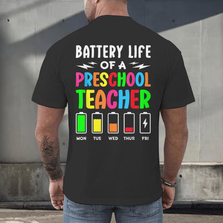 Battery Life Of a Preschool School Teacher School Week Men's Back Print T-Shirt, gift for family, gift for coworker Battery Life Of a Preschool School Teacher School Week Men's Back Print T-Shirt, gift for family, gift for coworker