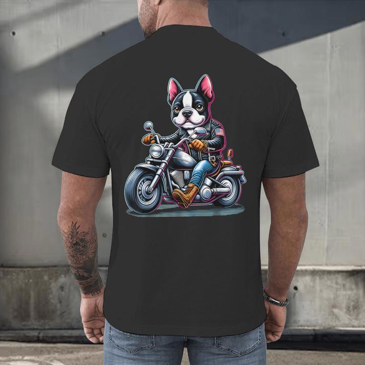 Biker Boston Terrier Dog Riding Motorbike Men's Back Print T-Shirt, gift for family, gift for coworker