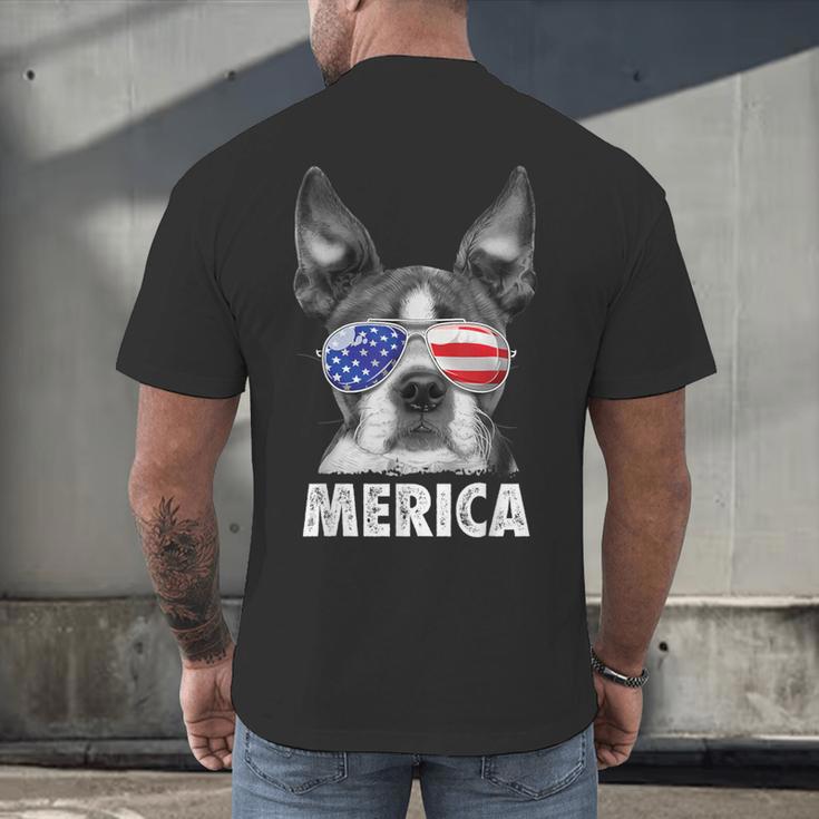 Boston Terrier 4th Of July Merica Men Women USA Flag Vintage Men's Back Print T-Shirt, gift for family, gift for coworker