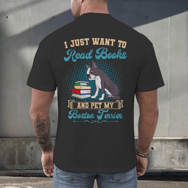 Boston Terrier American Gentleman Bibliophile Book Lover Men's Back Print T-Shirt, gift for family, gift for coworker