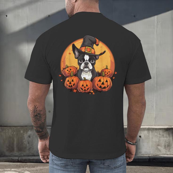 Boston Terrier Bostie Dog Breed Pet Halloween Pumpkins Men's Back Print T-Shirt, gift for family, gift for coworker