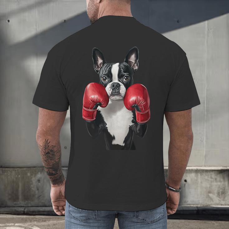 Boston Terrier Boxing Men's Back Print T-Shirt, gift for family, gift for coworker