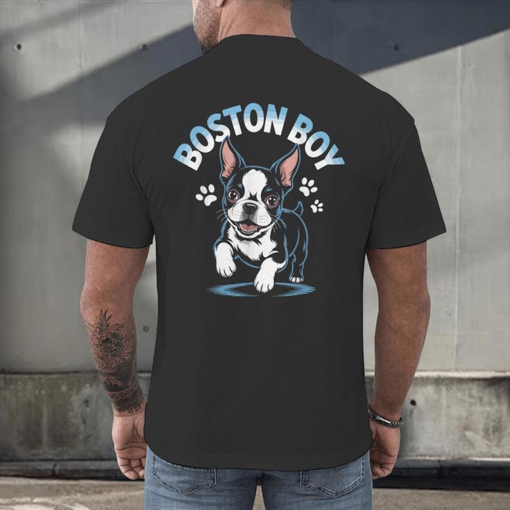 Boston Terrier Boy Cute Cartoon Dog Owner Pet Boston Terrier Men's Back Print T-Shirt, gift for family, gift for coworker