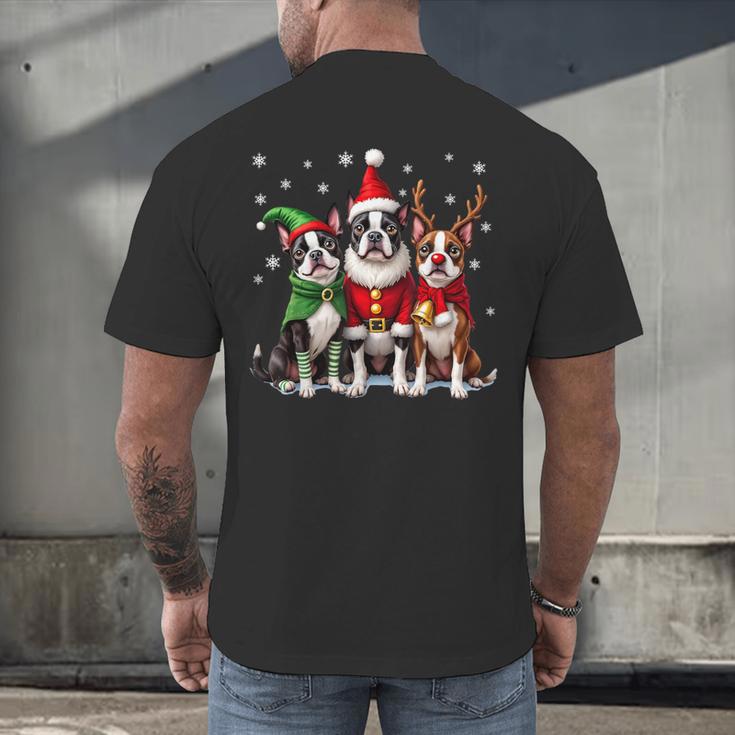 Boston Terrier Christmas Dogs Santa Reindeer Elf Men's Back Print T-Shirt, gift for family, gift for coworker
