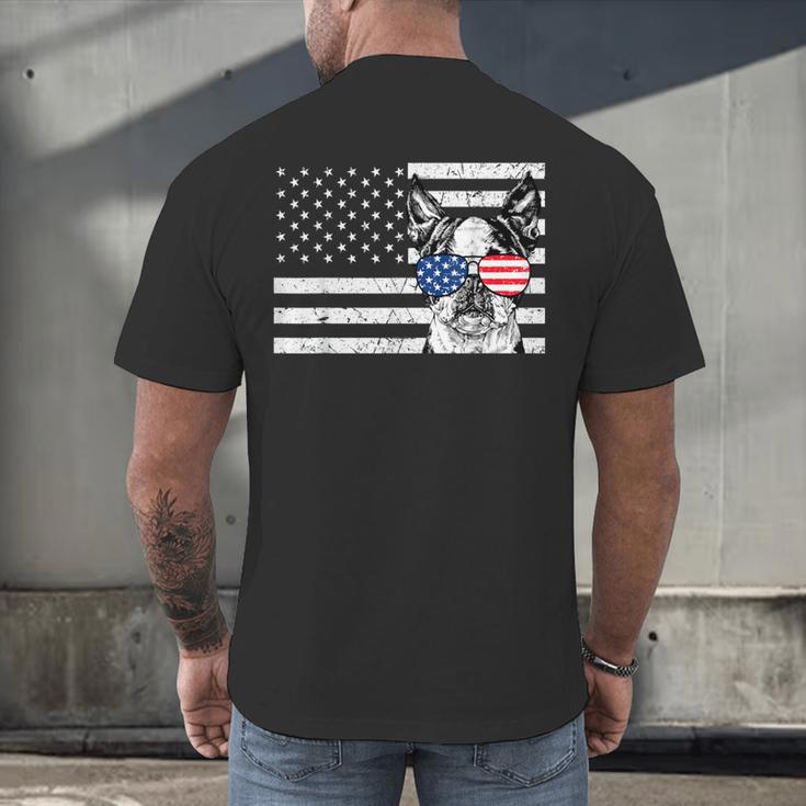 Boston Terrier Dog 4th Of July US American Flag Patriotic Men's Back Print T-Shirt, gift for family, gift for coworker