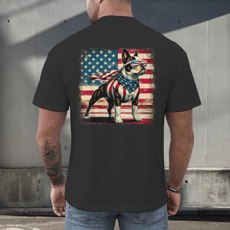 Boston Terrier Dog 4th Of July USA American Flag Patriotic Men's Back Print T-Shirt, gift for family, gift for coworker