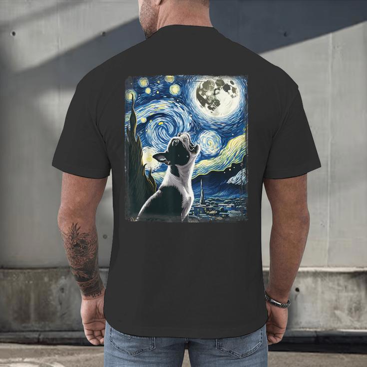 Boston Terrier Dog Art Van Gogh Starry Night Boston Terrier Men's Back Print T-Shirt, gift for family, gift for coworker
