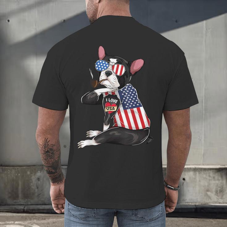 Boston Terrier Dog Merica 4th Of July Usa American Flag Men Men's Back Print T-Shirt, gift for family, gift for coworker