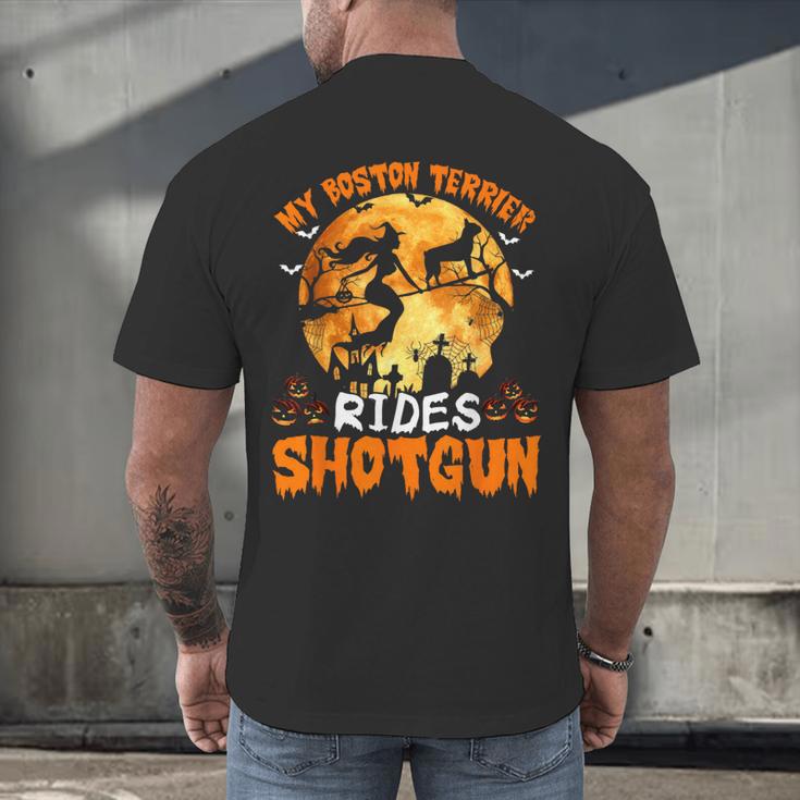 My Boston Terrier Dog Rides Shotgun Witch Halloween Men Women Men's Back Print T-Shirt, gift for family, gift for coworker