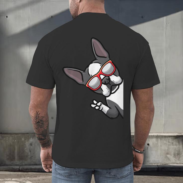 Boston Terrier Dog From Side Boston Bull Men's Back Print T-Shirt, gift for family, gift for coworker