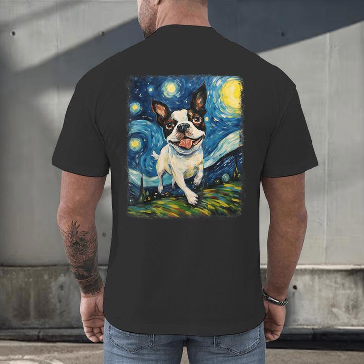 Boston Terrier Dog Starry Night Painting Men's Back Print T-Shirt, gift for family, gift for coworker