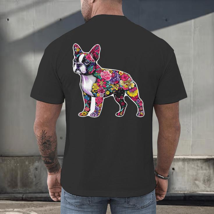 Boston Terrier Floral Dog Lover Vintage Distressed For Men Women Kids Men's Back Print T-Shirt, gift for family, gift for coworker
