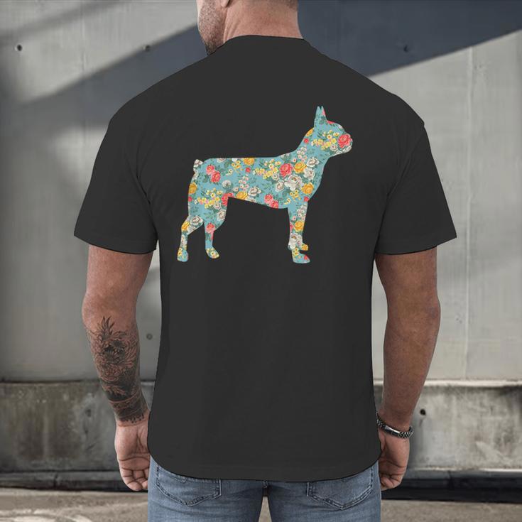 Boston Terrier Flower Silhouette Floral Dog Men Women Girls Kids Men's Back Print T-Shirt, gift for family, gift for coworker