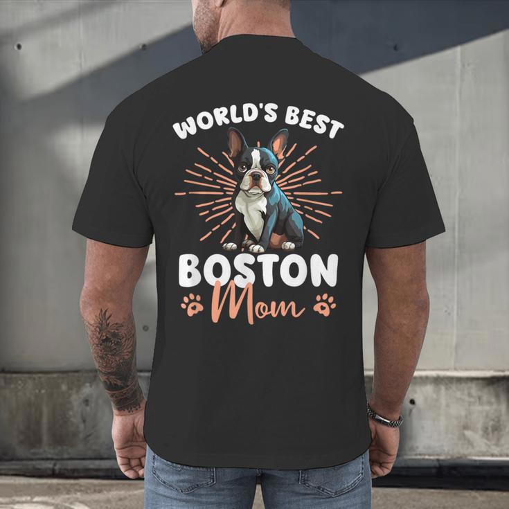 Boston Terrier Groovy World's Best Boston Mom Men's Back Print T-Shirt, gift for family, gift for coworker