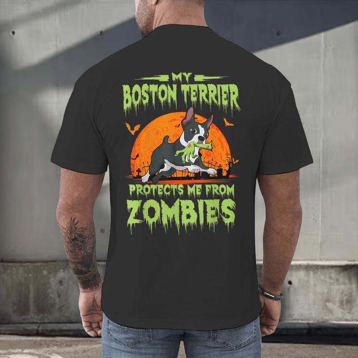 Boston Terrier Halloween Zombie American Gentleman Dog Lover Men's Back Print T-Shirt, gift for family, gift for coworker