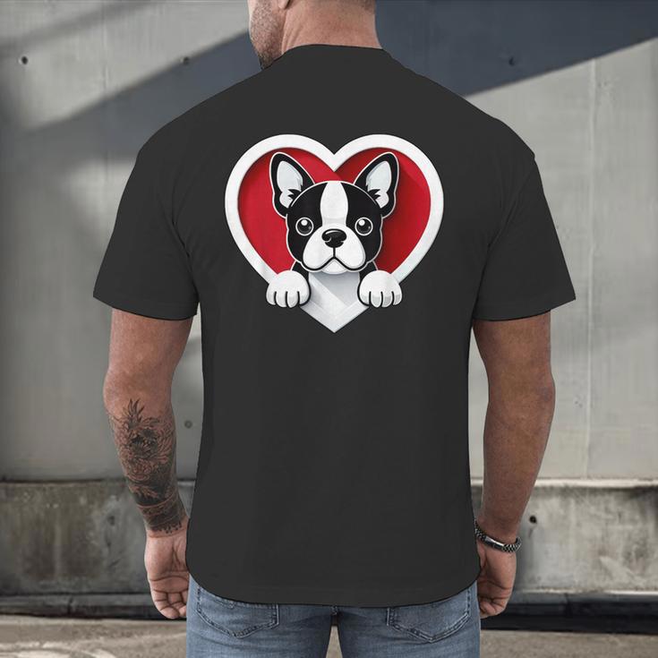 Boston Terrier Heart Cute Puppy Lover Or Dog Owner Men's Back Print T-Shirt, gift for family, gift for coworker