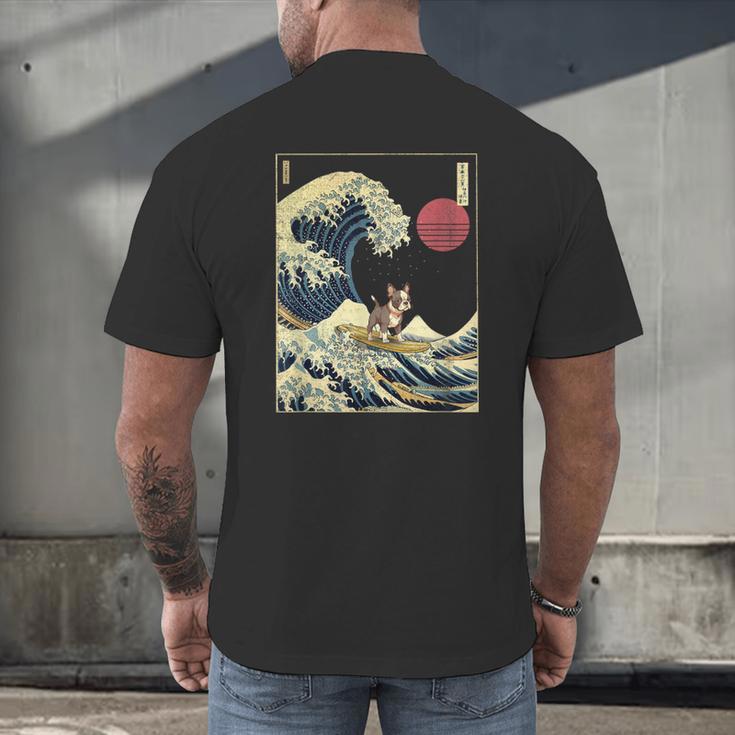 Boston Terrier Japanese Kanagawa Wave Surf Dog Men's Back Print T-Shirt, gift for family, gift for coworker