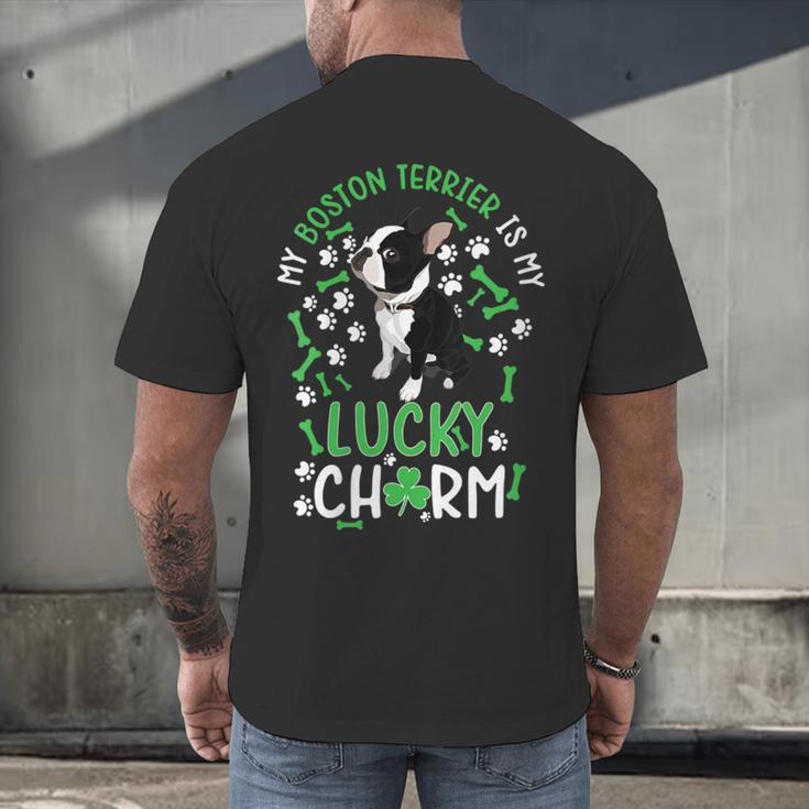 My Boston Terrier Is My Lucky Charm Paw Dog St Patrick's Day Men's Back Print T-Shirt, gift for family, gift for coworker