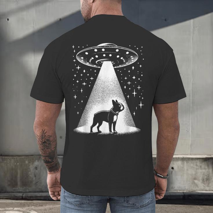 Boston Terrier Mom Dad Dog Alien UFO For Men Women Men's Back Print T-Shirt, gift for family, gift for coworker