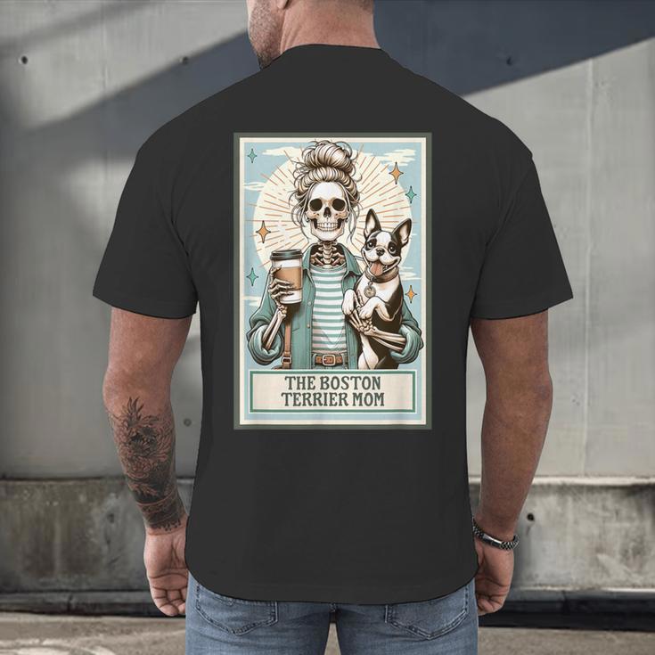 The Boston Terrier Mom Skeleton Spooky Season Halloween Men's Back Print T-Shirt, gift for family, gift for coworker