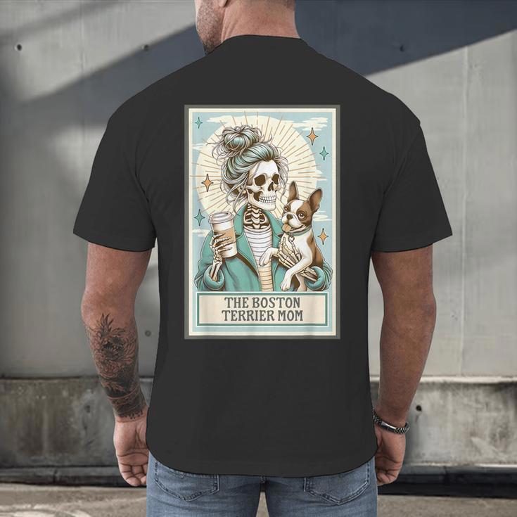Boston Terrier Mom Skeleton Tarot Card Witch Vibes Dog Mom Men's Back Print T-Shirt, gift for family, gift for coworker