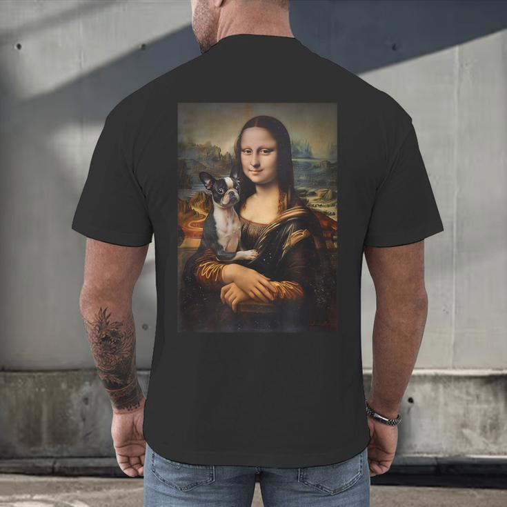 Boston Terrier Mona Lisa Painting Art Dog Mom Dad For Men Women Kids Men's Back Print T-Shirt, gift for family, gift for coworker