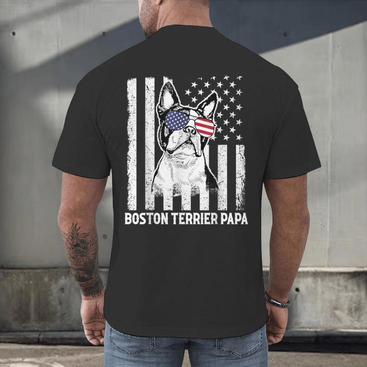 Boston Terrier Papa Cool Dog Lover USA American Flag Men Women Men's Back Print T-Shirt, gift for family, gift for coworker