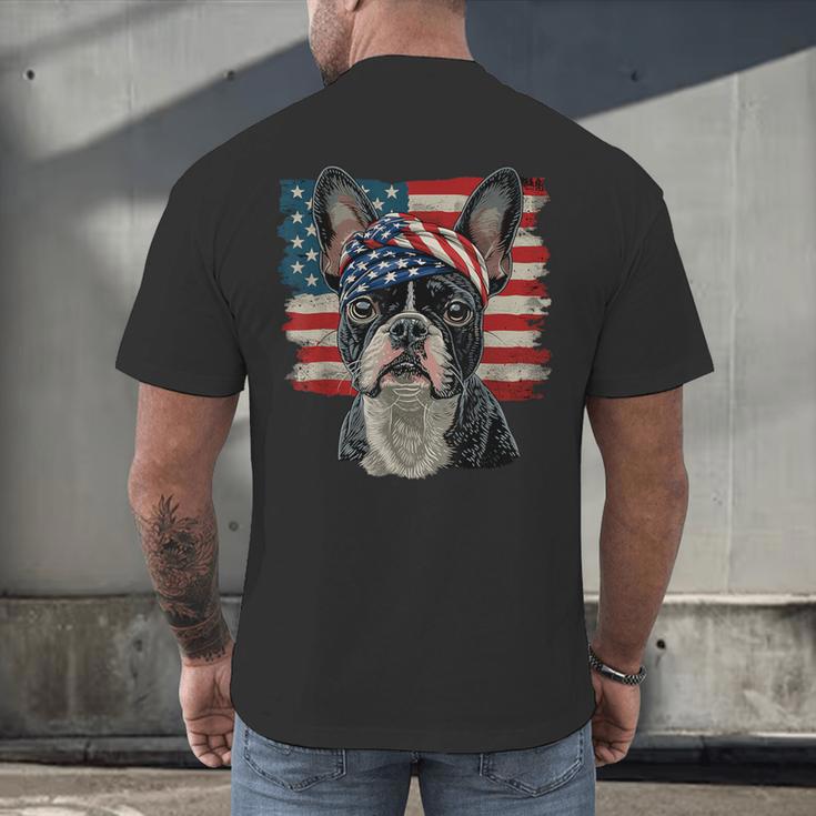 Boston Terrier Patriotic 4th Of July USA American Flag Men's Back Print T-Shirt, gift for family, gift for coworker
