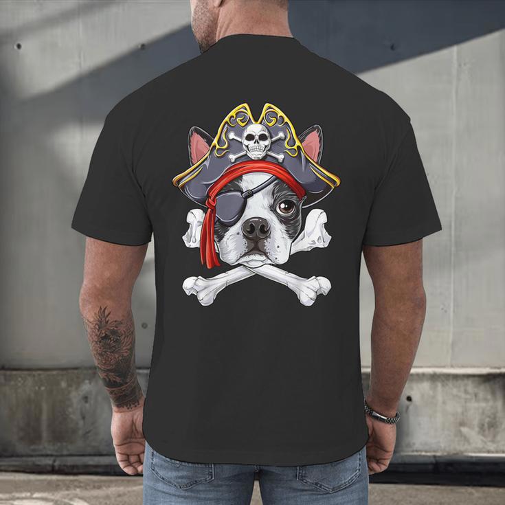 Boston Terrier Pirate T Shirt Jolly Roger Crossbones Skull Men's Back Print T-Shirt, gift for family, gift for coworker