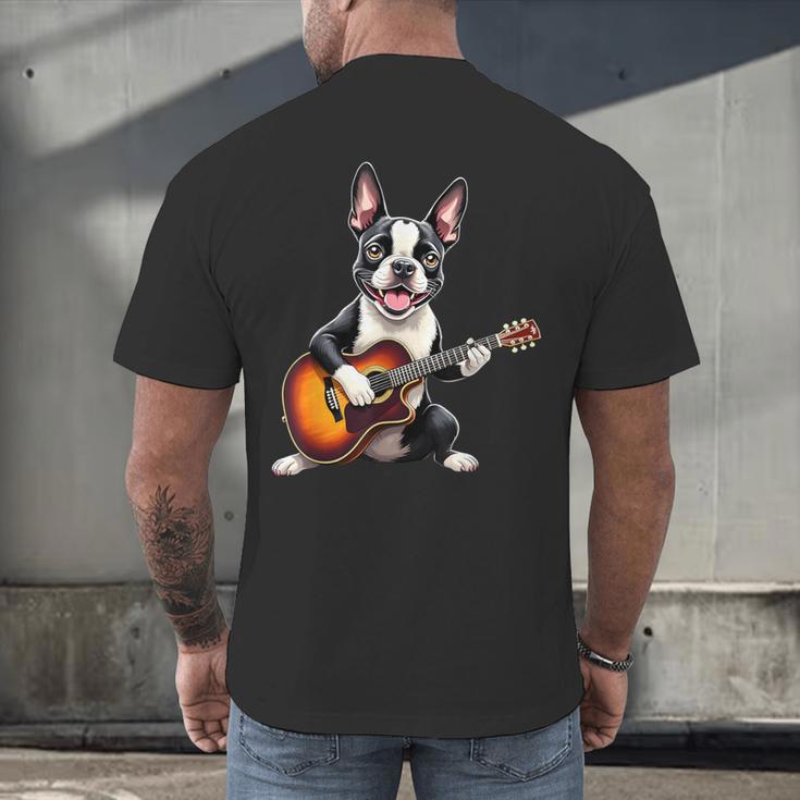 Boston Terrier Playing Guitar Boston Terrier Men's Back Print T-Shirt, gift for family, gift for coworker