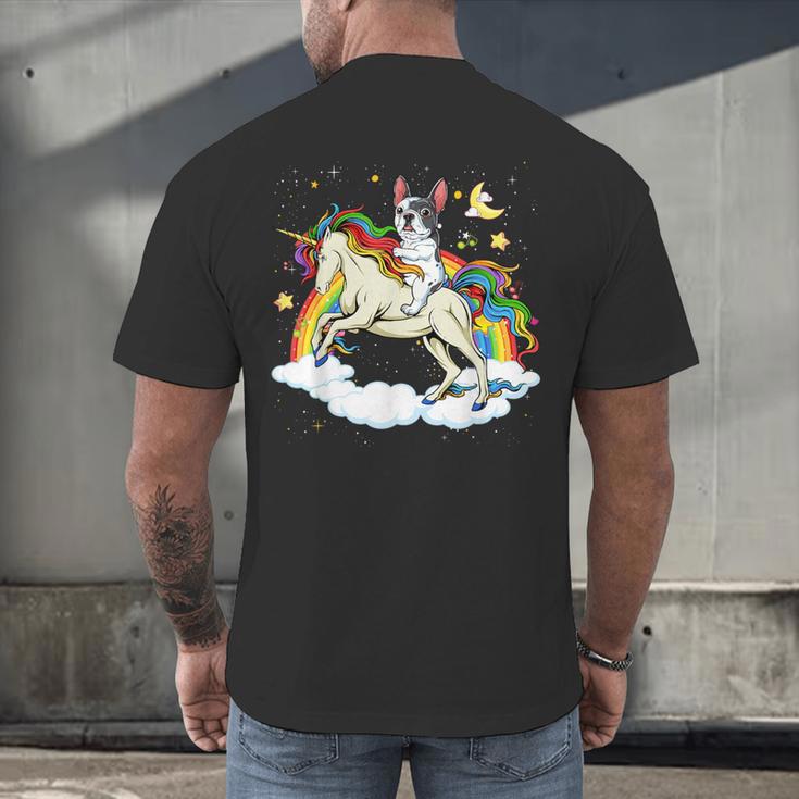 Boston Terrier Riding Unicorn Boys Girls Kids Rainbow Men's Back Print T-Shirt, gift for family, gift for coworker