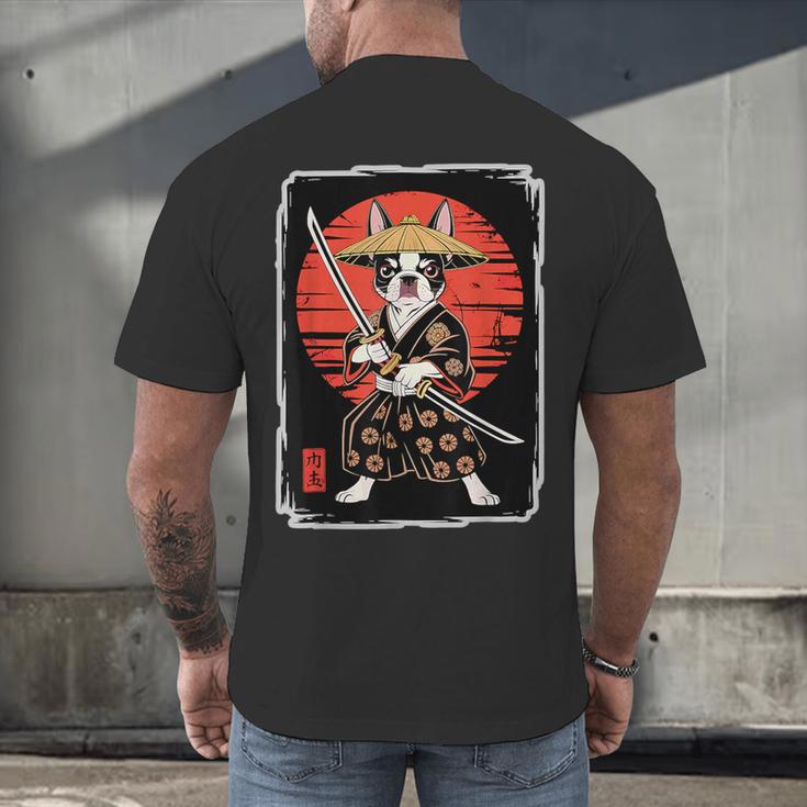 Boston Terrier Samurai Ninja Vintage Anime Japanese Ukiyo-e Men's Back Print T-Shirt, gift for family, gift for coworker