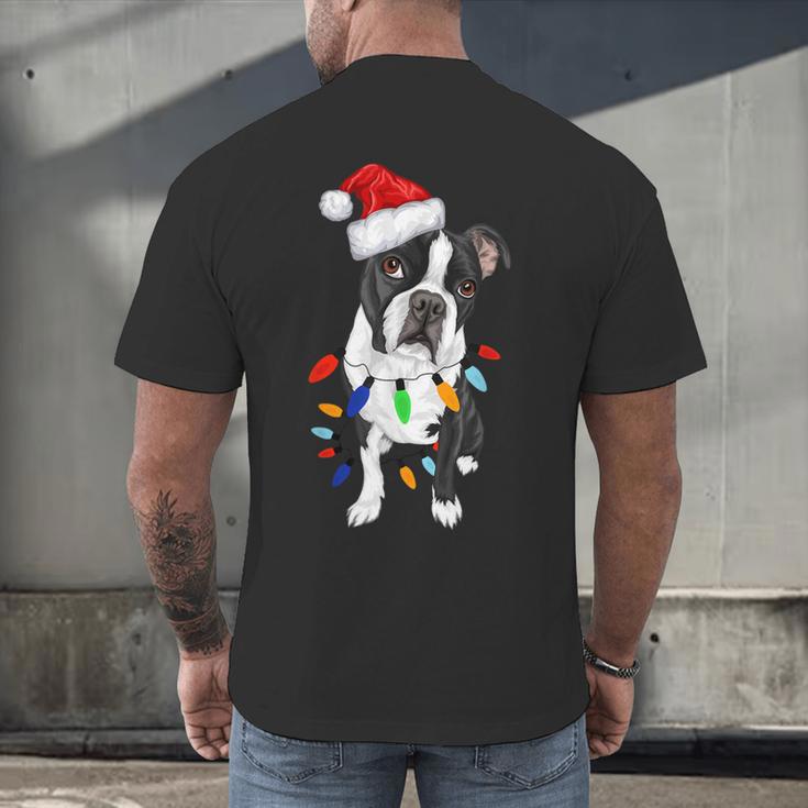 Boston Terrier Santa Christmas Lights Xmas Dog Lover Men Women Kids Men's Back Print T-Shirt, gift for family, gift for coworker