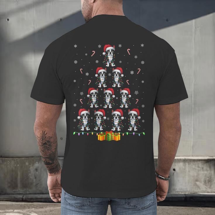 Boston Terrier Santa Hat Xmas Light Men Women Christmas Tree Men's Back Print T-Shirt, gift for family, gift for coworker