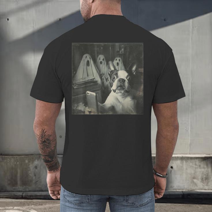 Boston Terrier Selfie With Ghosts Halloween Dog Lover Men's Back Print T-Shirt, gift for family, gift for coworker