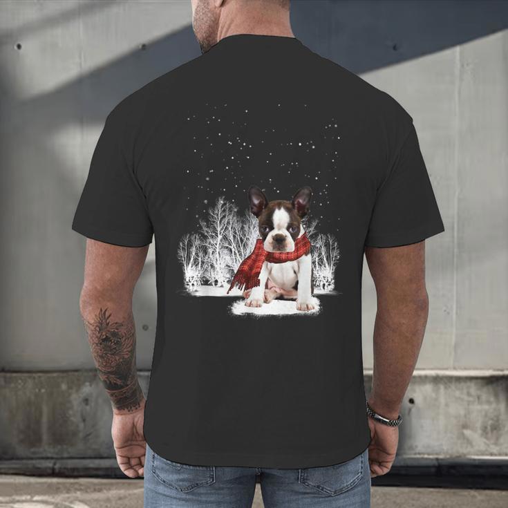 Boston Terrier In The Snow Merry Christmas Winter Men's Back Print T-Shirt, gift for family, gift for coworker