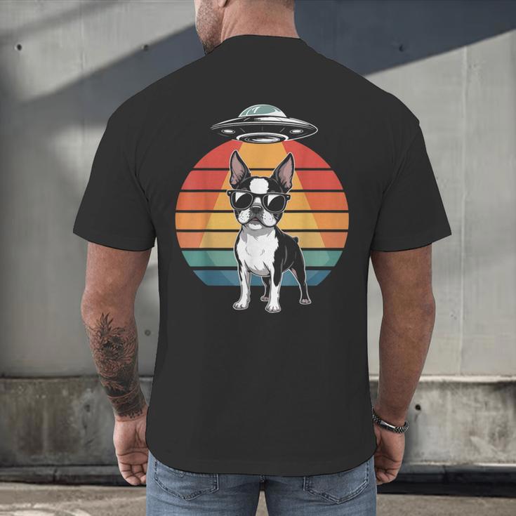 Boston Terrier UFO Alien Boston Terrier Dog Mom Dad Men's Back Print T-Shirt, gift for family, gift for coworker