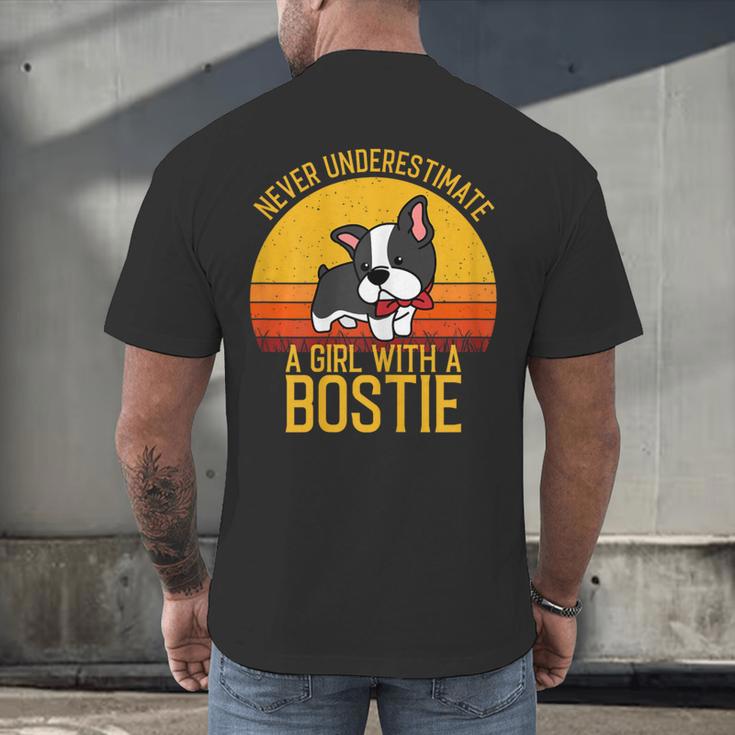 Boston Terrier Never Underestimate a Girl With a Bostie Men's Back Print T-Shirt, gift for family, gift for coworker