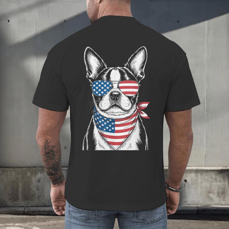 Boston Terrier USA Flag Sunglasses Patriotic 4th Of July Men's Back Print T-Shirt, gift for family, gift for coworker