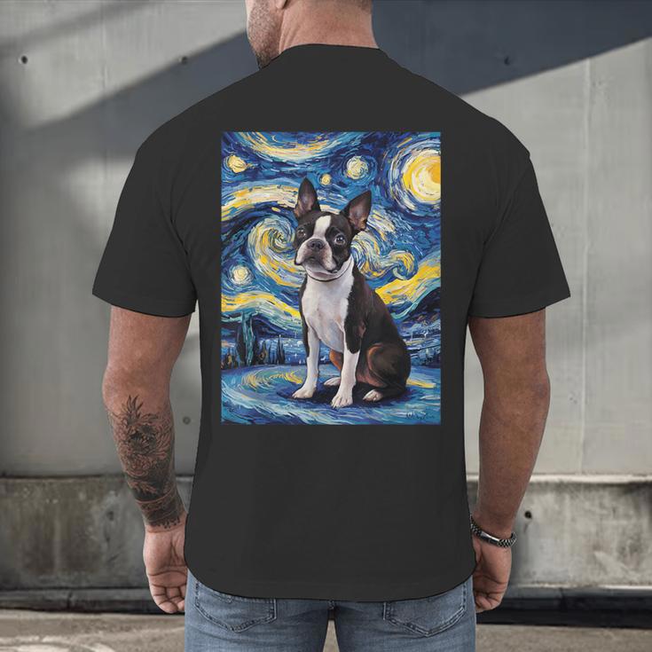 Boston Terrier Van Gogh Starry Night Men's Back Print T-Shirt, gift for family, gift for coworker