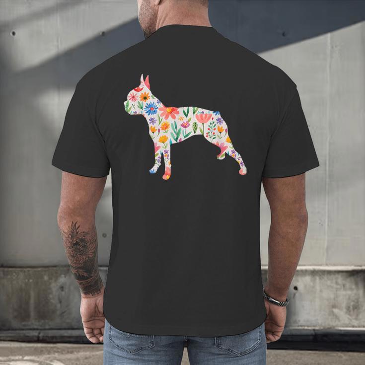 Boston Terrier Watercolor Flowers Men's Back Print T-Shirt, gift for family, gift for coworker