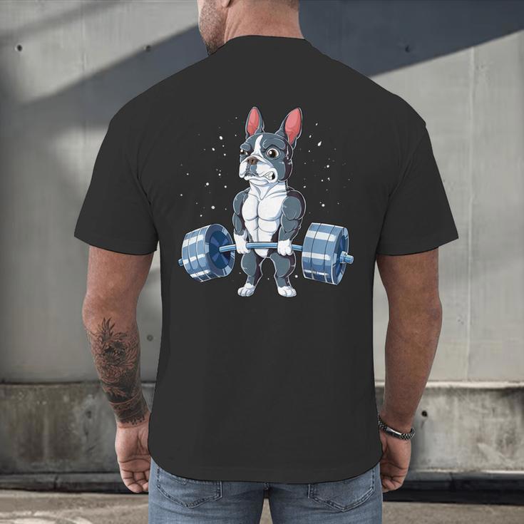 Boston Terrier Weightlifting Deadlift Men Fitness Gym Men's Back Print T-Shirt, gift for family, gift for coworker