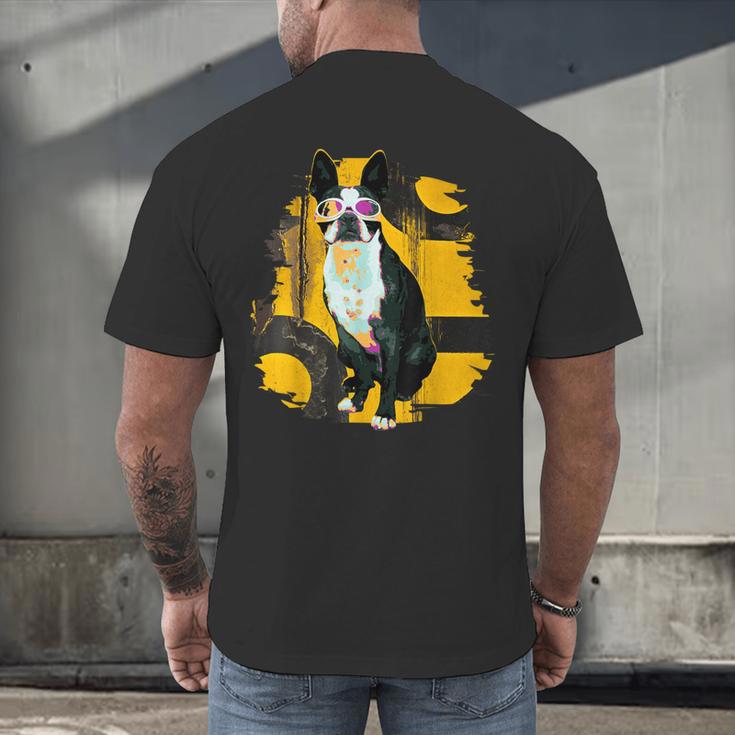 Boston Terrier s Mid-Century Modern Art s Street Grunge Men's Back Print T-Shirt, gift for family, gift for coworker