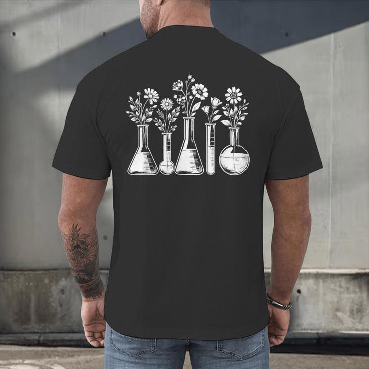 Botanical Beaker Science Teacher Floral Chemistry Lab Week Men's Back Print T-Shirt, gift for family, gift for coworker