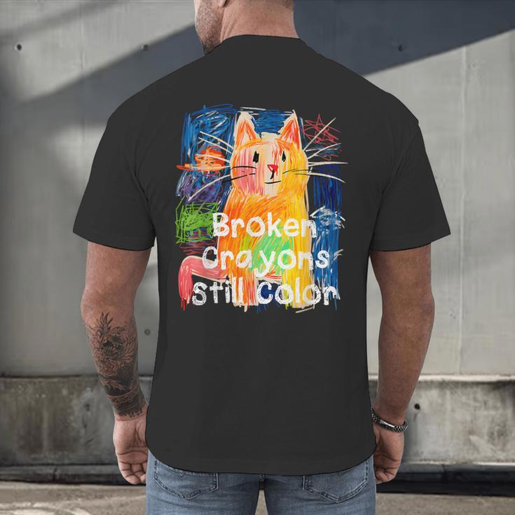 Broken Crayons Still Color Cat Teacher Men's Back Print T-Shirt, gift for family, gift for coworker