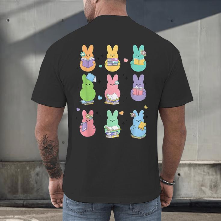 Bunny Reading Books Easter Day Librarian Teacher Book Men's Back Print T-Shirt, gift for family, gift for coworker
