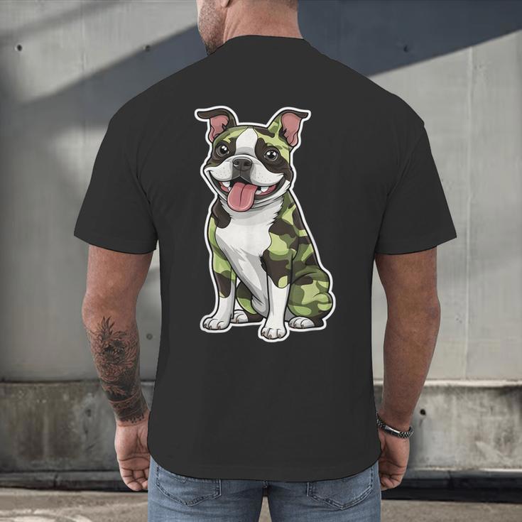 Camo Boston Terrier Pet Owner Camouflage Dog Lover Men's Back Print T-Shirt, gift for family, gift for coworker